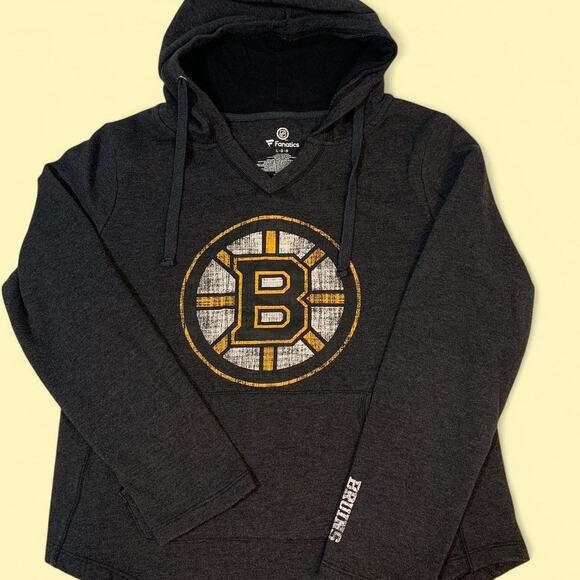 Boston Bruins NHL Black V-Neck Fanatics Hoodie Women’s Size Large - Picture 1 of 5